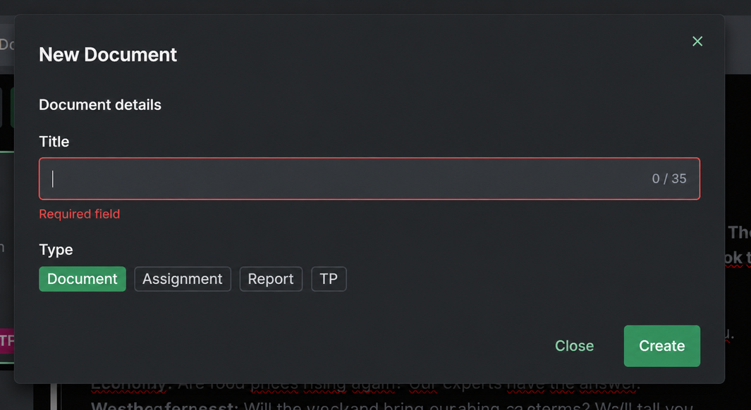 Document Creation Modal