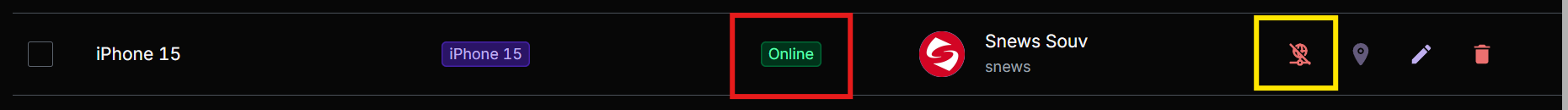 Online status highlighted in red and the bonding activation button highlighted in yellow