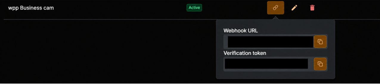 Copy URL and Webhook