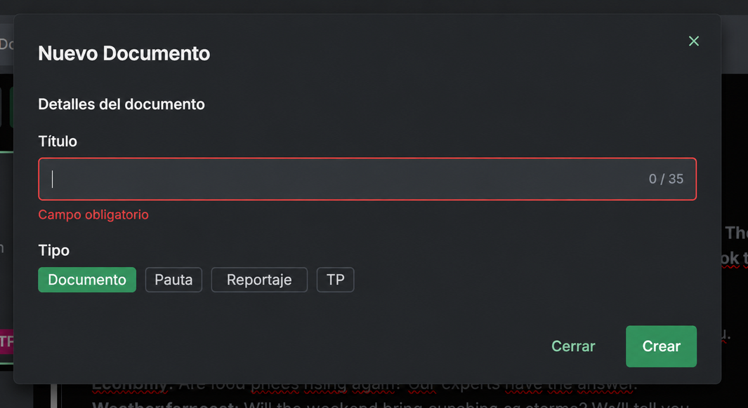 Modal de Creación de Documento