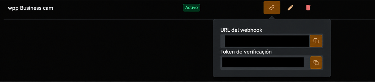 Copiar URL y Webhook